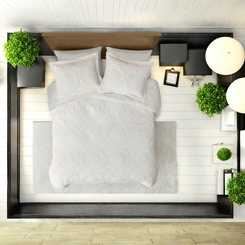 Ensembles de literie luxueux en fausse fourrure ivoire, édredon moelleux avec motif brodé pour la maison