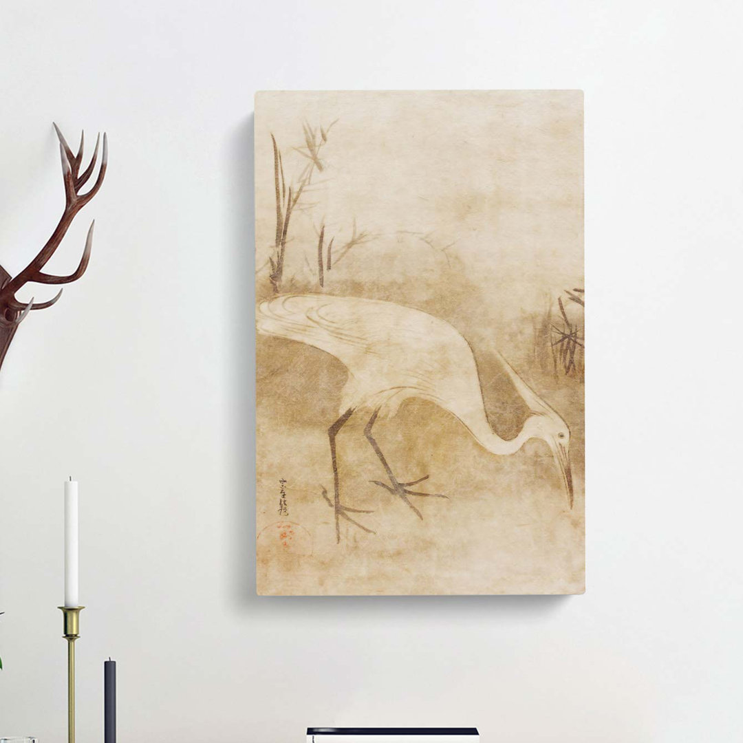 White Heron by Tawaraya Sotatsu - Wrapped Canvas