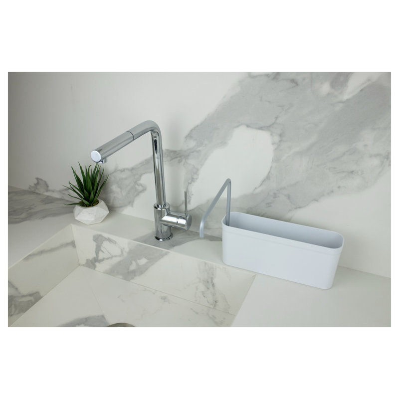 White Plastic Kitchen Sink Organizer with Towel Rack
