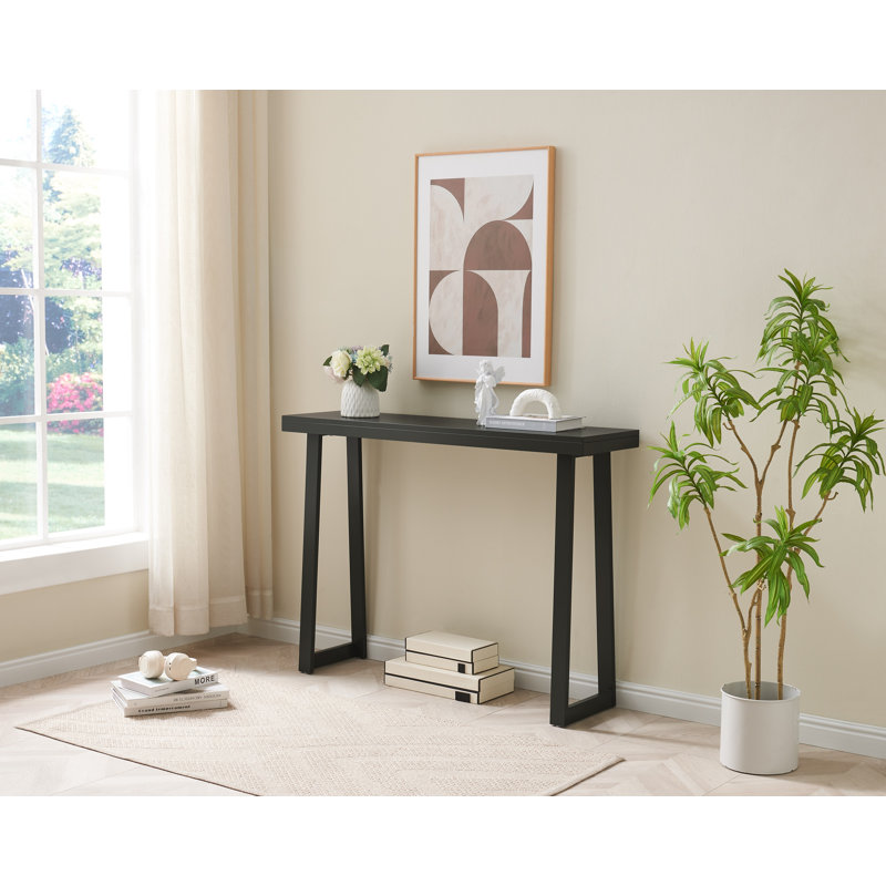 Claude Rectangular Console Table with Shelf – Sleek and Modern Entryway, Hallway, or Sofa Table with Trapezoidal Legs, Caviar