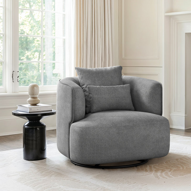 Darna 32.3" Wide Upholstered Swivel Accent Chair, Gray Chenille