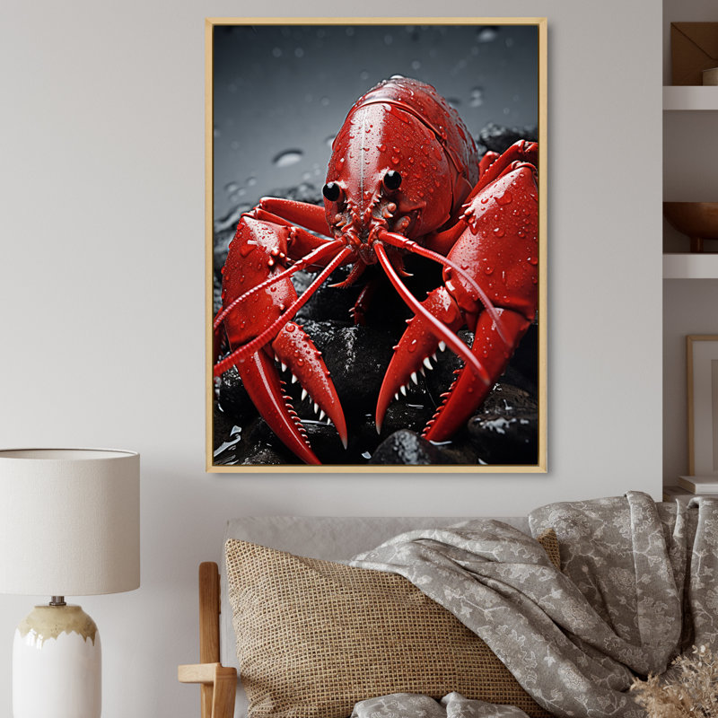 Laurelyn Crayfish Elusive Crayfish sur toile, H 20 po x l 12 po x P 1 po, Cadre naturel flottant