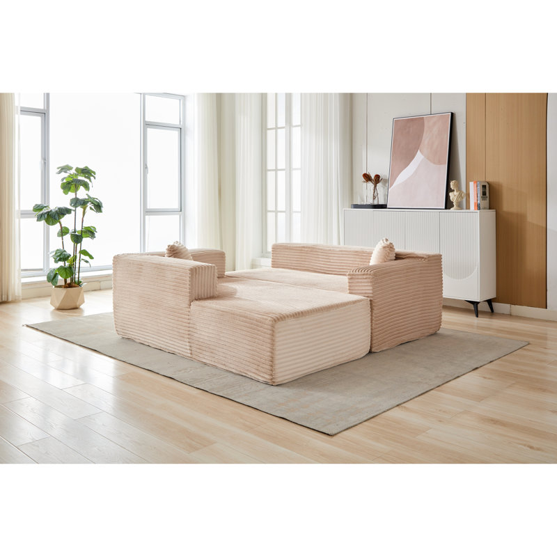 Velours côtelé en forme de L Boneless modulaire avec méridienne beige et confortable