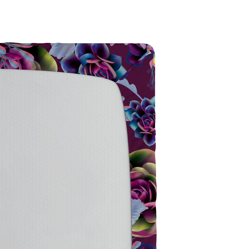 Drap-housse Ambesonne, Drap-housse très grand californien, Magenta foncé, bleu ciel, bleu / floral