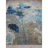 Picasso hand-knotted Wool/Silk Blue/Silver/Black Area Rug