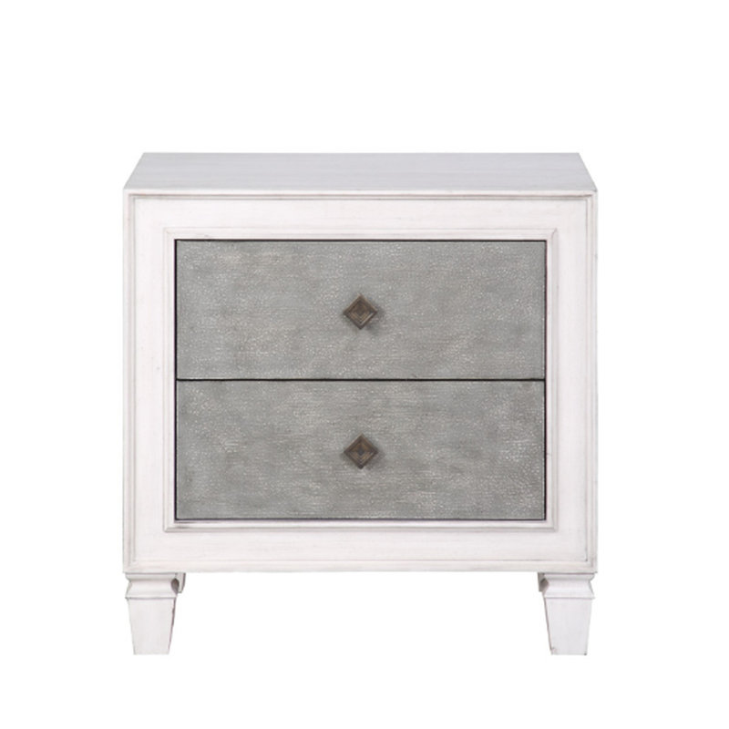 Night Stand In Grey And White With Smooth Operation Drawers Rustic English Joints Space