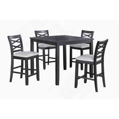 5-Piece Counter Height Dining Set With Charcoal Finish And Comfortable Upholstered Chairs, Perfect For Modern And Transitional Spaces.