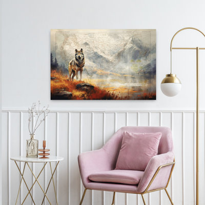 Contemporary Art Vintage Abstract Wolf Wildlife Forest Art