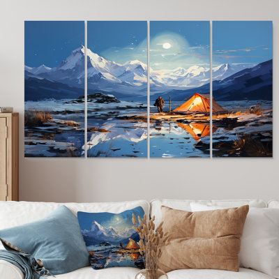 «Mountain Camping Solitude III - Camping Travel», art mural 4 pièces