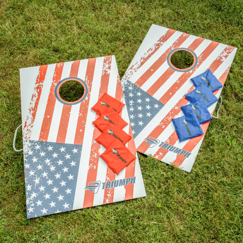 Patriotic American Flag Cornhole Set with Red and Blue Bean Bags