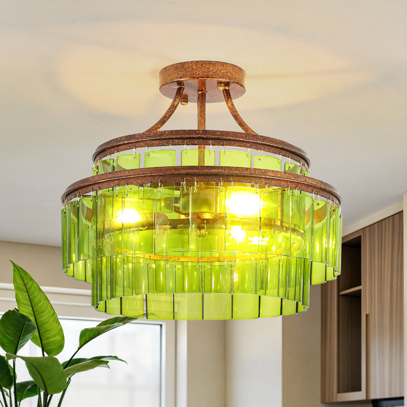 Plafonnier encastré en verre vert 3 lumières