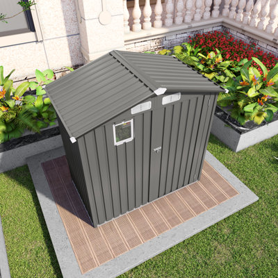 6X 3.6FT Metal Outdoor Storage Shed, Tool Shed With Peaked Roof Watertight With Clear Window And Lockable Door Compact Metal Tool Room For Garden, Backyard, Patio, Sundries And Bike Storage, Grey