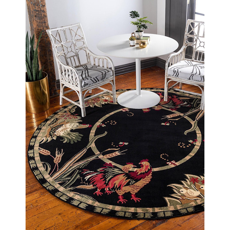 Andersonville Floral Indoor Rug, Round 4'1", Black/Green
