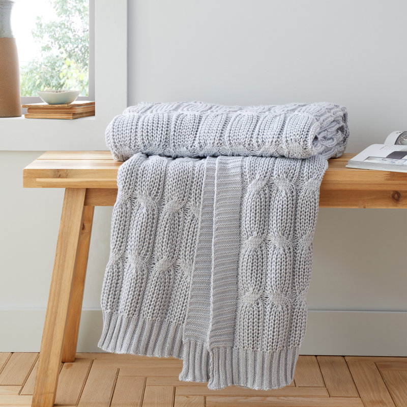 Chunky Marl Knit Cosy Blanket Throw, Silver