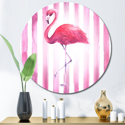 " Pink Flamingo On Pink Stripes "