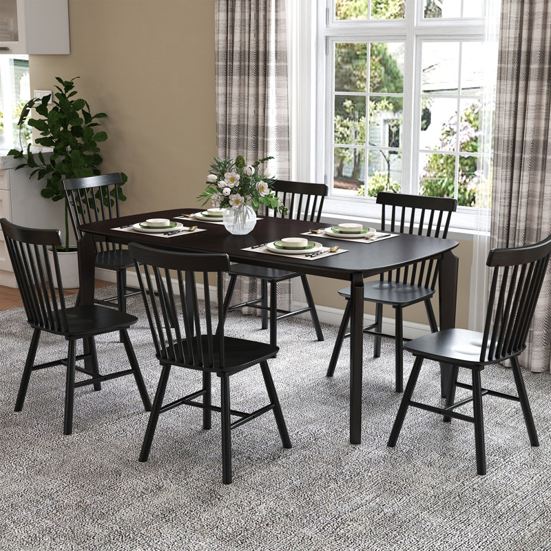 Ensemble de table de salle à manger rectangulaire, table de salle à manger de ferme avec pieds en bois massif et chaises à dossier à lattes Windsor pour cuisine / salle à manger / chambre d'amis