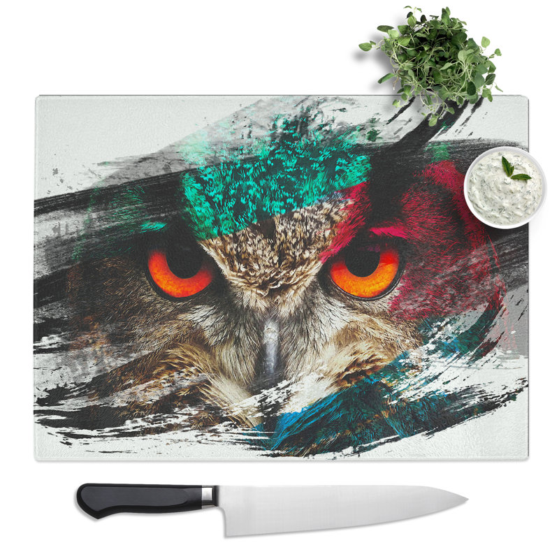 Owl Bird No.8  Glass Chopping Board