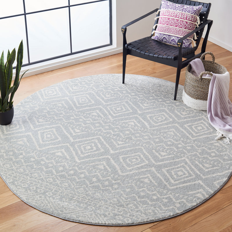 Tapis gris / ivoire Strouse, Rond 6 pi 7 po