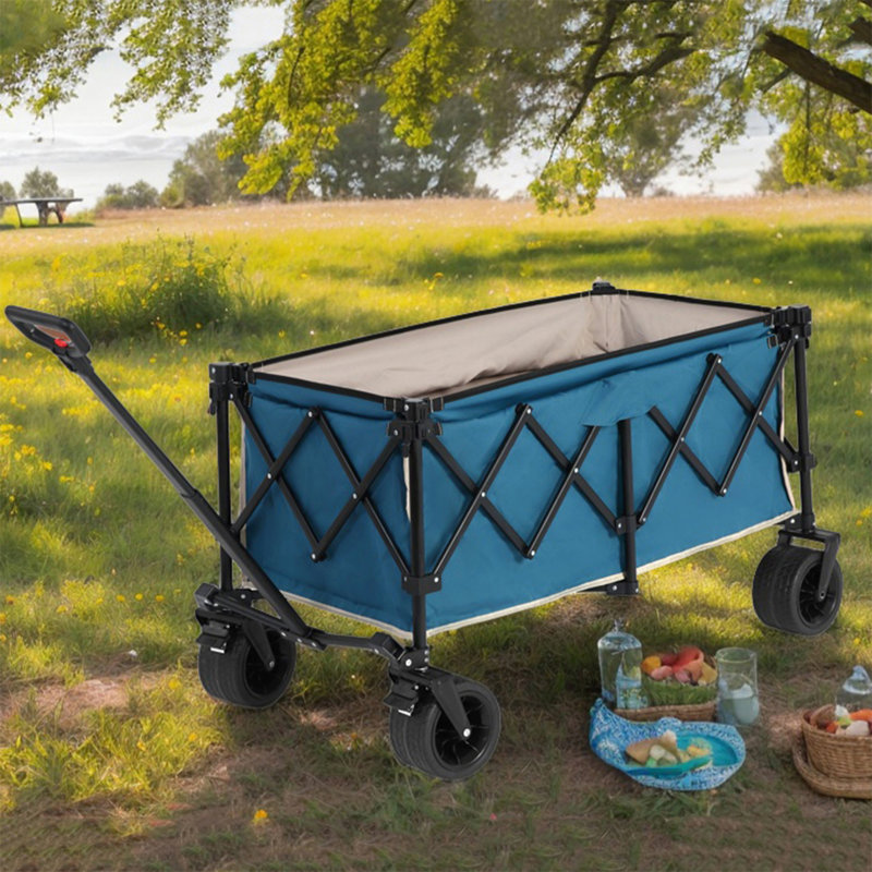 Chariot de jardin pliant en wagon avec capacité supplémentaire de 300 L et poignée à rotation automatique, Vert