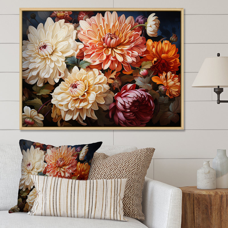 Corail blanc charmants chrysanthèmes, Cadre flottant blanc, H 24 po x l 32 po x P 1 po