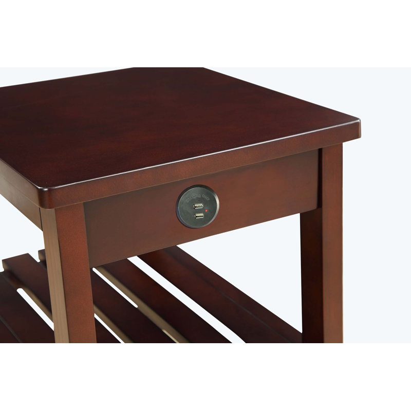 Stenya Contemporary 2-Shelf Rectangular Accent Table with USB in Espresso,End Table,Side Table