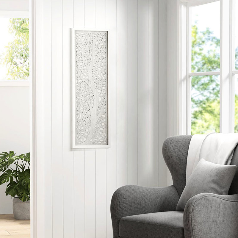 Art mural en forme de branche d'arbre coupé 12 po - Finition bois gris x H 36 po x P 1,28 po