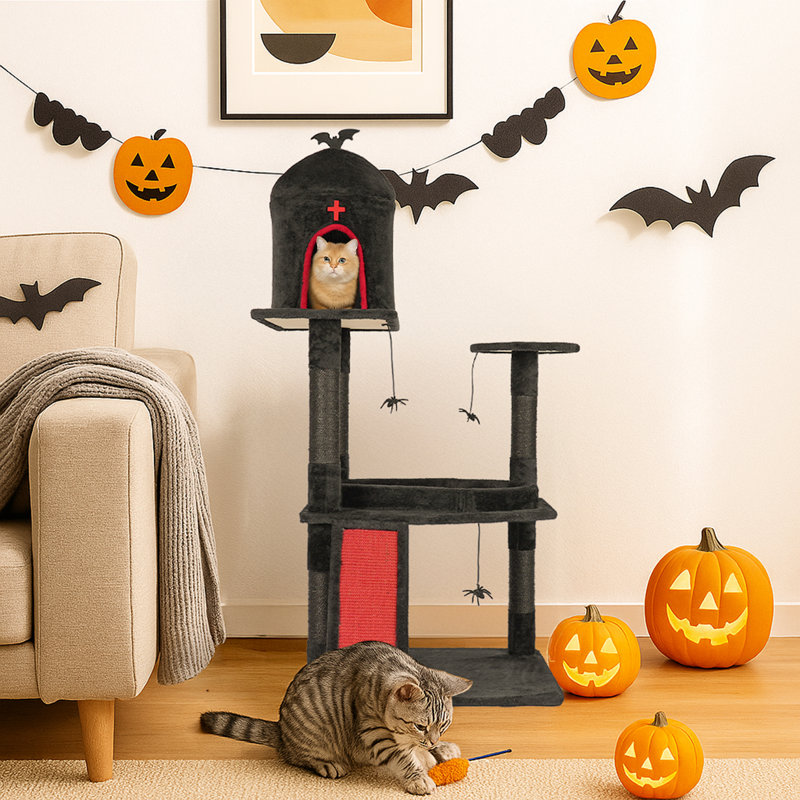53" Gothic Cat Tree With Coffin Bed