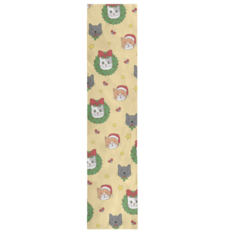 Chemin de table christmase hol christmas chats, L 90 po x l 16 po, Jaune / Rouge / Vert, Polyester