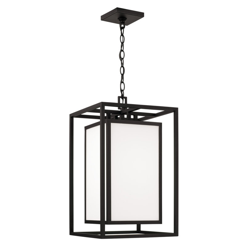 12.50"W x 22"H 1-Light Outdoor Modern Square Rectangle Hanging Lantern in Black with Frosted Glass