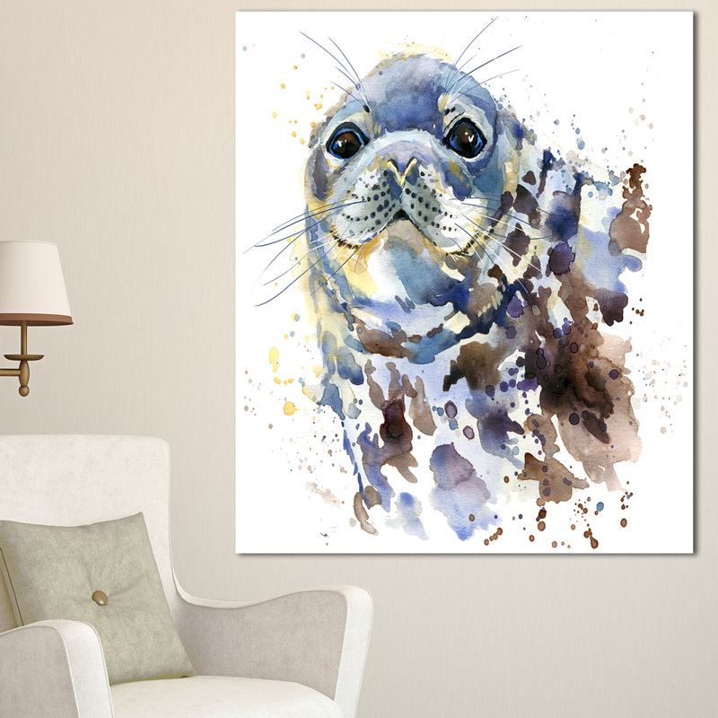 « blue marine seal aquarelle », reproduction d’art sur toile tendue, H 32 po x l 16 po x P 1 po