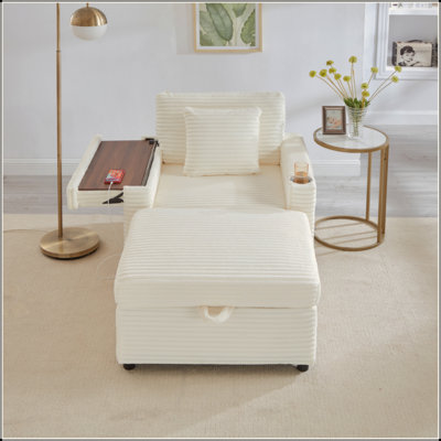 Canapé confortable moelleux en velours côtelé, espace de rangement pour une grande chaise simple, méridienne moelleuse avec repose-pieds et table, convient pour une chambre de repos, un appartement