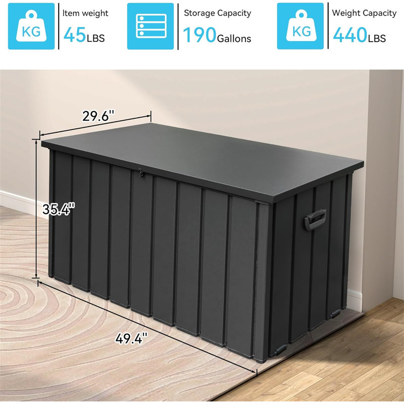 Coffre de terrasse en métal 190 gallons, Gris foncé