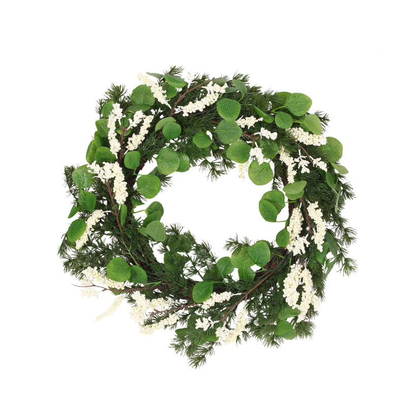 Potvin Handcrafted Faux Polyester 25.5'' Wreath, Green/White