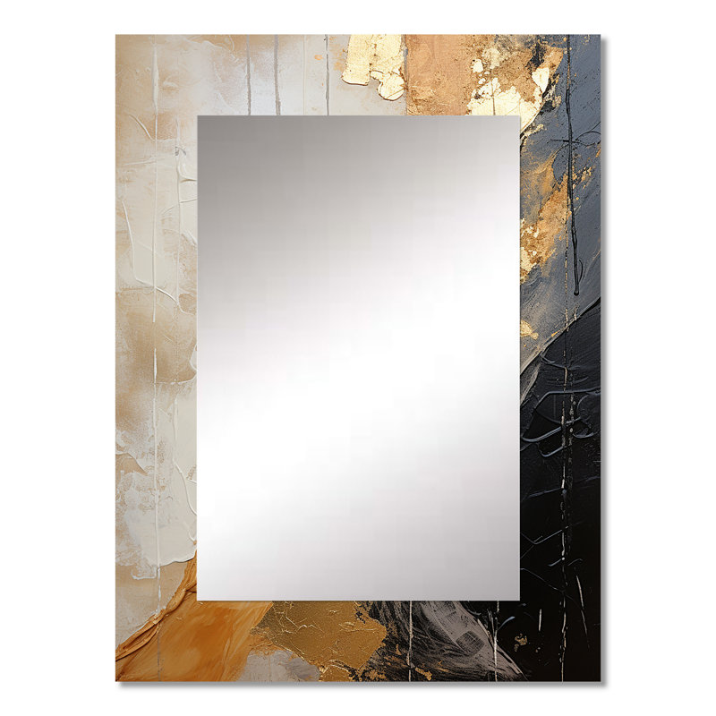 Minimalism Chrome Gold And Black Poteries - Abstract Spirals Decorative Mirror, Gold Wall Mirror, Printed Metal Art
