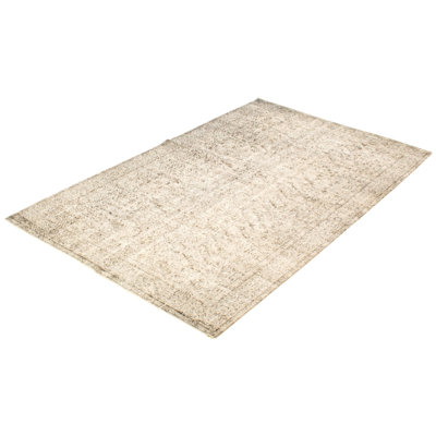 Tapis décoratif en laine gris clair en laine de conception unique 5 pi 5 po x 8 pi 11 po noué à la main 1980s