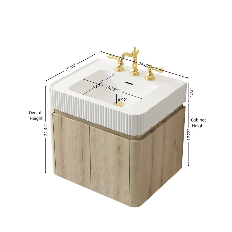 Meuble-lavabo de salle de bain, Chêne blanc, L 24 po, Blanc