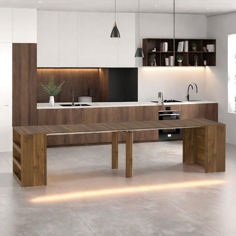 Table de salle à manger extensible pliable pour 1 à 10 personnes avec tablettes de rangement, console rectangulaire multifonction