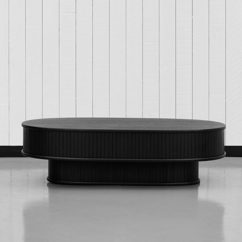 NTC STREAM DOU Coffee Table Modern Double-Layer Oval Wooden Centre Table with Vertical Groove Design, Stylish Living Room Decor, Contemporary Minimalist Style for Home and Office, Easy Assembly