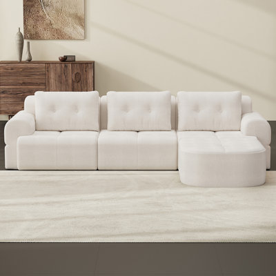 Canapé modulaire modulaire avec méridienne, structure en mousse complète, conception d'emballage par compression, revêtement en tissu tissé, canapé moderne surdimensionné pour le salon