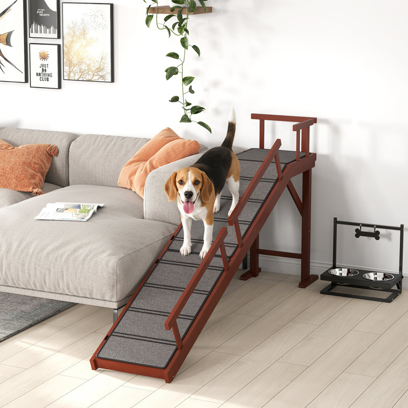 Rampe pour chien, escaliers pour petits, moyens et grands chiens, rampe pour lit ou canapé avec garde-corps amovibles, surface antidérapante, 70,5 po de long, brun