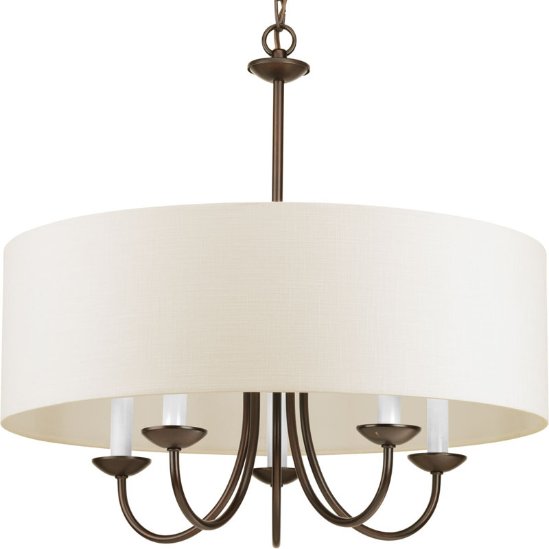 Lustre cylindrique à cinq lumières avec abat-jour, Bronze antique