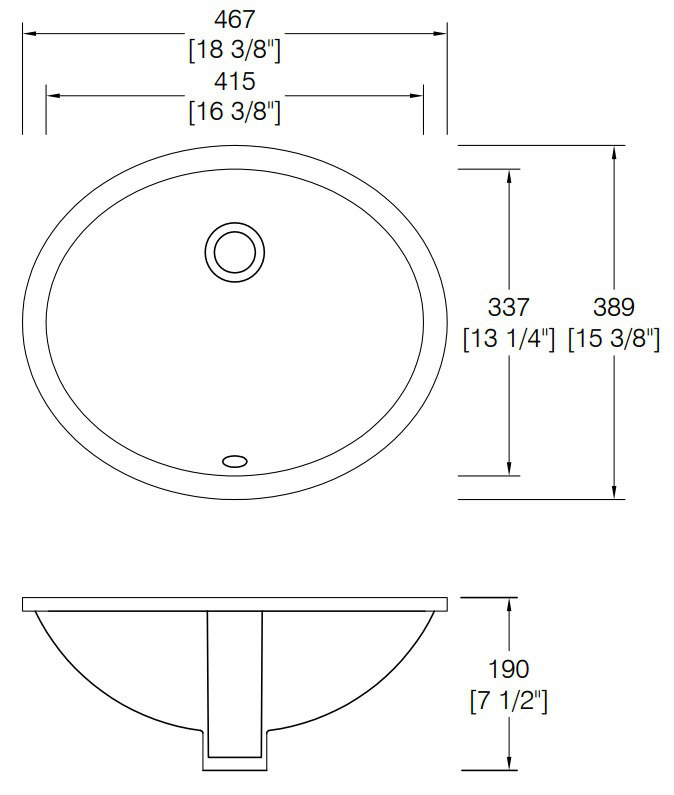Lavabo de salle de bain ovale encastrable NOBLE 1613W