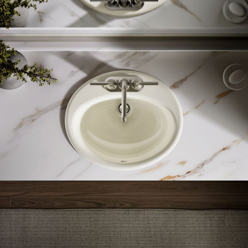 Farmington Metal Oval Drop-In Bathroom Sink with Overflow, Biscuit, 4" Center