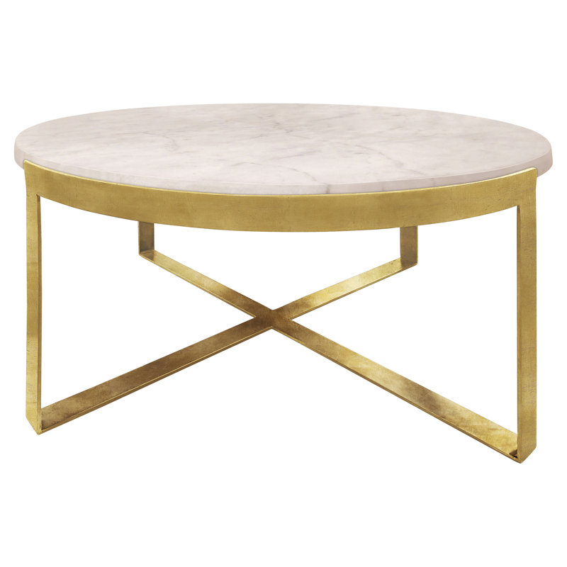 Los Angeles Cross Legs Coffee Table, Gold Leaf, Carrera Marble