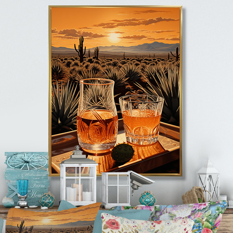 «Tequila Sunrise» de Grisborne, H 44 po x l 34 po x P 1,5 po, Cadre flottant doré