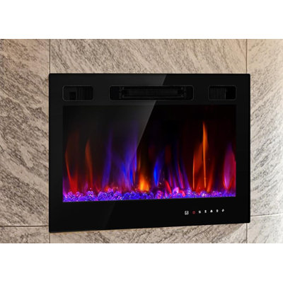 36" Wall-Mounted Electric Fireplace Heater – 600 Sq.Ft 12 Flame Color Recessed Fireplace with Remote