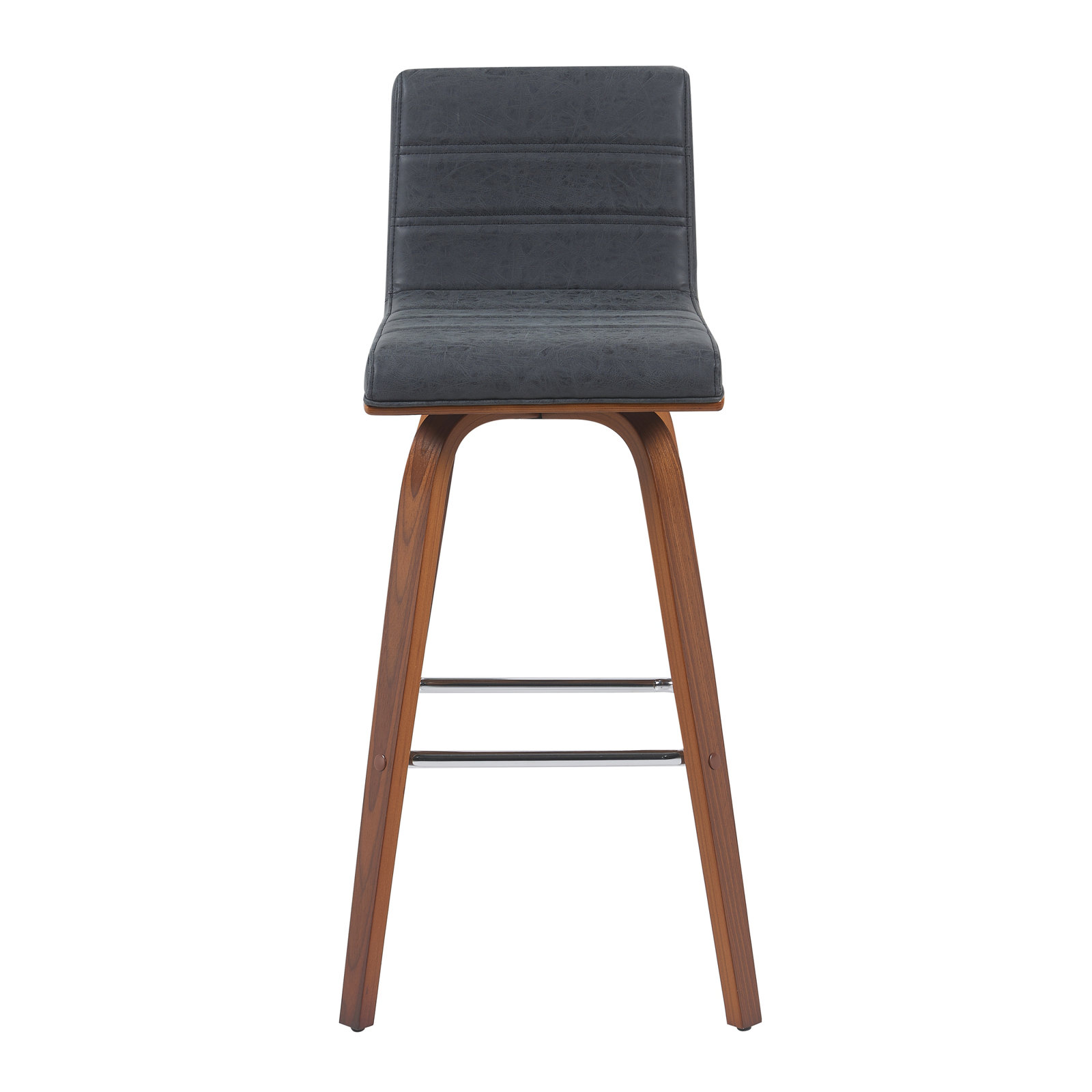 Biance Swivel Bar Stool, Bar Stool (30" Seat Height), Walnut, Black Performance Faux Leather