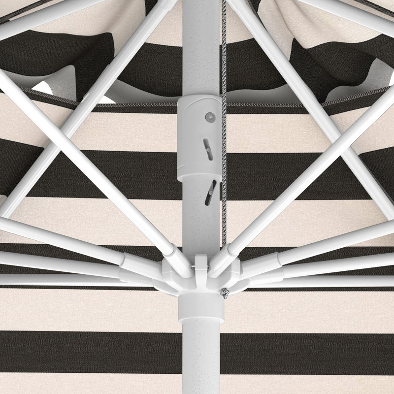 Parasol en fibre de verre 7,5 pi avec passe-partout blanc, Rayures blanches/noires