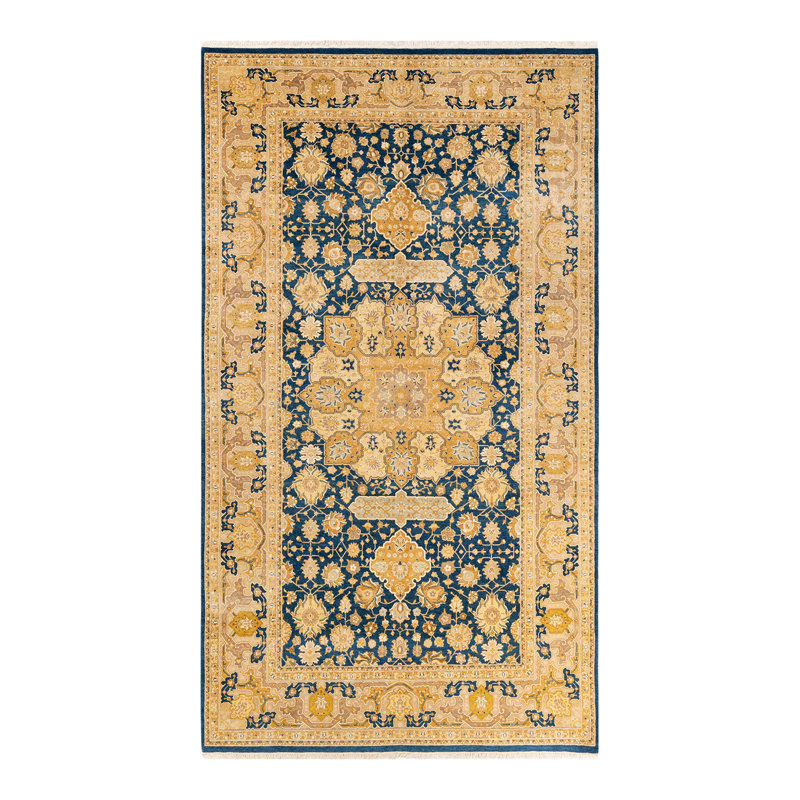 Tapis de couloir bleu / beige noué à la main de conception unique 6 pi 2 po x 10 pi 10 po Oakhur