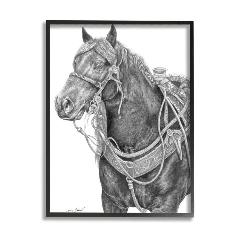 «Riding Horse Portrait Minimal Elegant Mark» par Andrea Kochish - impression, H 20 po x l 16 po, Giclée encadrée noir minuit